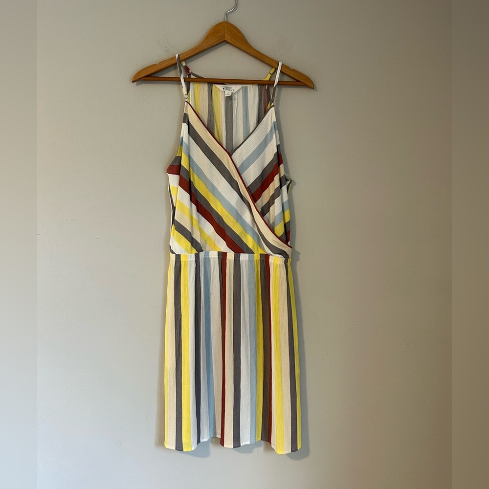 Market & Spruce Multicolor Striped Wrap-Front Sleeveless Dress | Size L